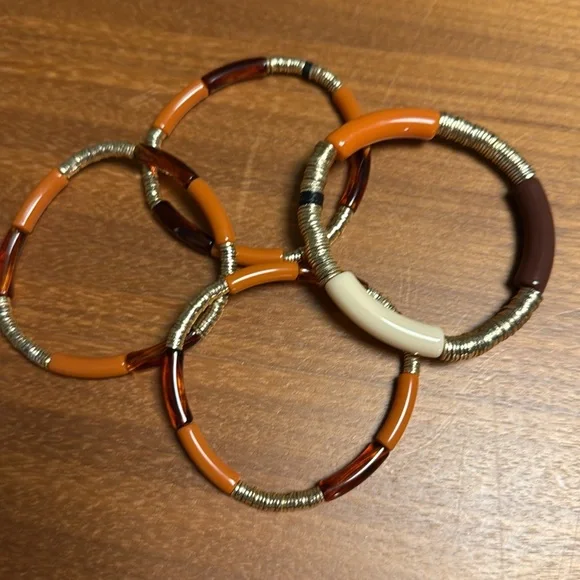 Set of 4 Allie+Bess Orange Brown and Gold Beaded Zo Bracelets Set - Picture 4 of 5